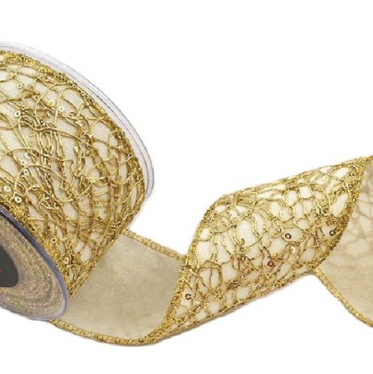 Ribbon 4.5mt, 67mm Gold Maze on Ivory * ETA Nov